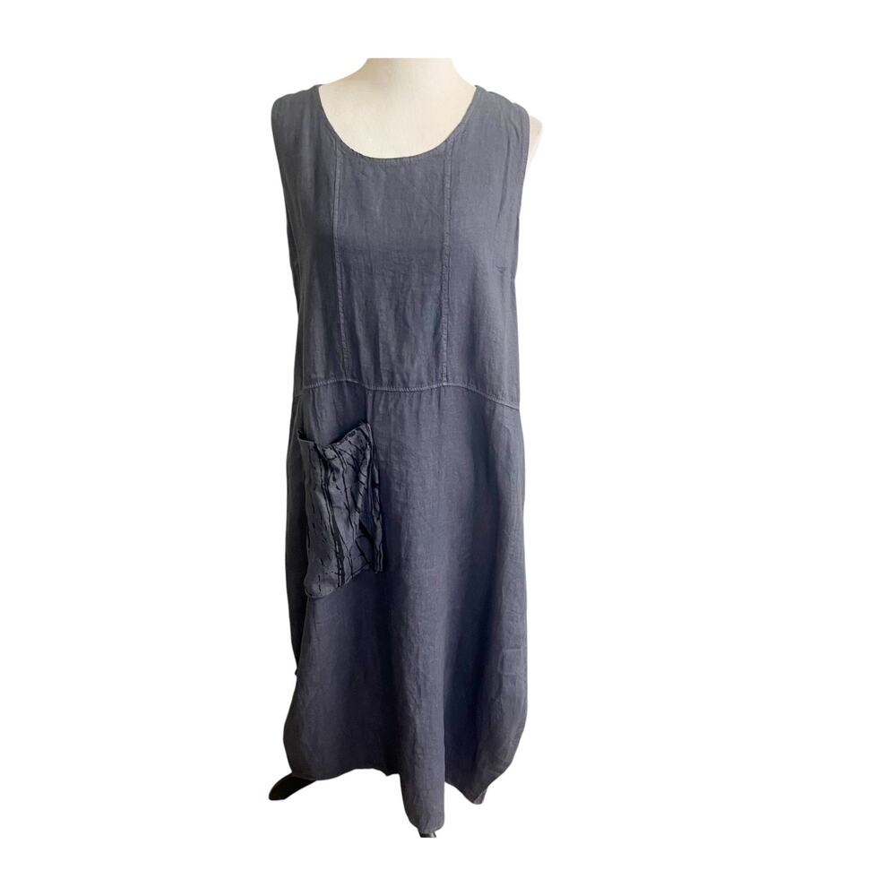 Bob Ore Maxi Dress Women's Size S/M Blue 100% Linen Sleeveless Lagenlook Artsy